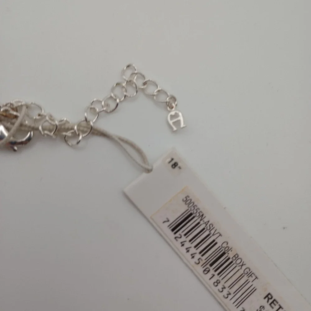 Etienne Aigner Silver-Tone Filigree Round Semi-Precious Pendant Necklace w/‎ Box